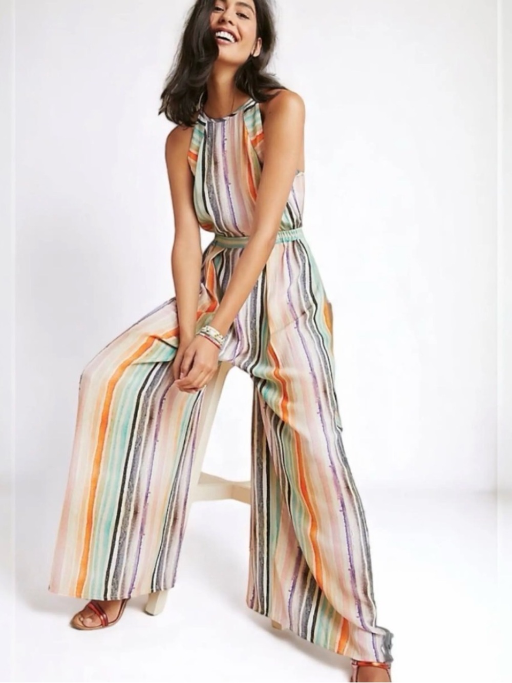 NWT Anthropologie Blank London Gallery Row Jumpsuit Striped Wide Leg Sleeveless